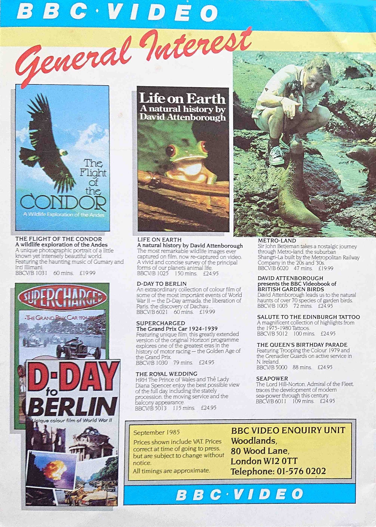 Other pages of catalogue BBC Video catalogue 1985